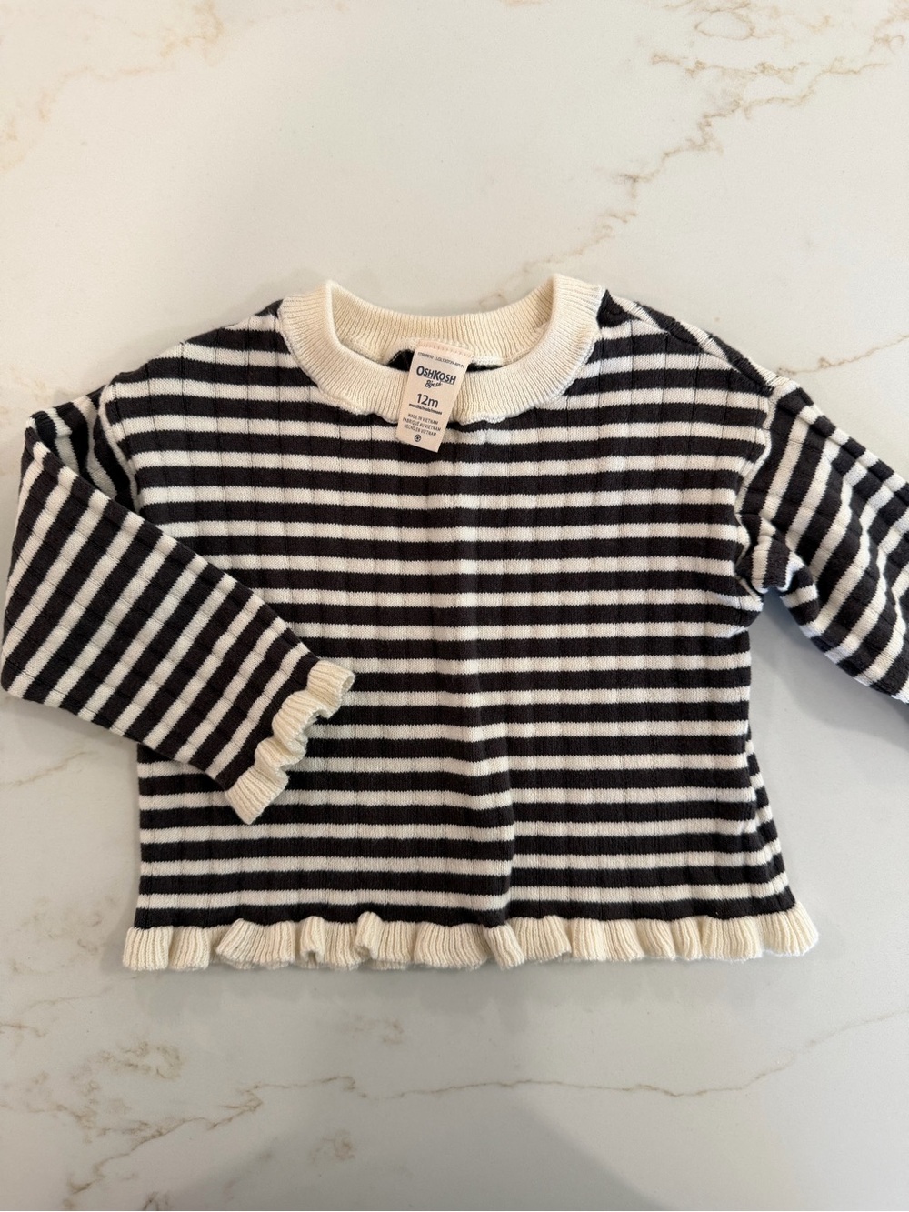Oshkosh Black & White Striped Ruffle Hem Knit Top